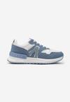 Niebiesko-Białe Sznurowane Sneakersy przed Kostkę na Płaskiej Podeszwie z Aplikacją Irines