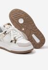 Biało-Złote Klasyczne Sznurowane Sneakersy na Płaskiej Podeszwie z Transparentną Wstawką Famarie