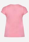 Różowa Bluzka T-shirt z Napisem na Przodzie Vanneli