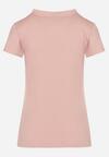 Różowy T-shirt Koszulka z Bawełny z Metalicznymi Guzikami Cariena