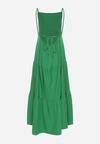 Zielona Rozkloszowana Sukienka na Ramiączkach Zawiązywana z Tyłu z Elastyczną Gumką w Talii Grililena