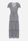 Granatowa Sukienka z Wiskozy z Krótkim Rękawem i Ściągaczami w Talii Amatellia