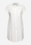 Biała Sukienka Koszulowa z Wiskozy z Kieszonką o Pudełkowym Fasonie Caviella
