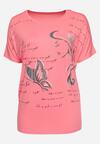 Różowy T-shirt Ozdobiony Cyrkoniami i Nadrukiem Wallilena