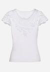 Biały T-shirt z Koronkowymi Rękawami i Dekoltem Delilena