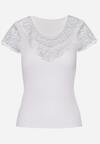Biały Prążkowany T-shirt z Krótkim Rękawem Ozdobiony Koronką Neliah