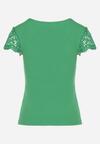Zielony T-shirt z Koronkową Wstawką z Prążkowanego Materiału Celalilena
