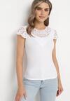 Biały Prążkowany T-shirt z Koronkową Wstawką Glilama