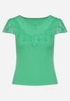 Zielony T-shirt Koszulka z Ozdobną Koronkową Wstawką Clilada