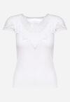 Biały T-shirt Koszulka z Ozdobną Koronkową Wstawką Clilada