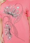 Różowy T-shirt z Ozdobnym Nadrukiem i Cyrkoniami Colilena