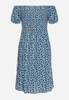 Niebieska Wiskozowa Sukienka Hiszpanka z Gumkami w Pasie Valdina