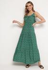Zielona Wiskozowa Sukienka na Regulowanych Ramiączkach z Wiązaniem przy Dekolcie Srinesa