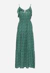 Zielona Wiskozowa Sukienka na Regulowanych Ramiączkach z Wiązaniem przy Dekolcie Srinesa