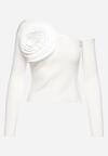 Biała Asymetryczna Bluzka na Jedno Ramię z Aplikacją w Kształcie Kwiatu Liesara