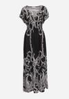 Czarna Sukienka z Gumką w Pasie i Kopertowym Dekoltem Pialica