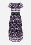 Granatowa Sukienka na Lato Bawełniana Hiszpanka z Wzorem Paisley i Gumką w Pasie Vediana