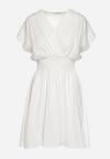 Biała Sukienka z Kopertowym Dekoltem Rozkloszowana  Alarvea