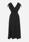 Czarna Sukienka z Kopertowym Dekoltem na Cienkich Ramiączkach Rozkloszowana Lantia