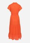 Pomarańczowa Sukienka Bawełniana z Ażurowym Wzorem i Wiązanym Paskiem Kelilena