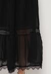 Czarna Spódnica Maxi o Rozkloszowanym Fasonie z Ozdobną Koronką Giadara