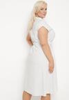 Biała Bawełniana Sukienka z Krótkim Rękawem z Materiałowym Paskiem i Kieszeniami Lovara