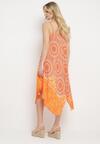 Pomarańczowa Wiskozowa Sukienka o Rozkloszowanym Kroju na Cienkich Regulowanych Ramiączkach Tesawin