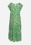 Zielona Sukienka z Szerokimi Falbanami na Dole i Krótkimi Rękawami z Wiskozy Trioa