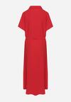 Czerwona Sukienka Wiskozowa o Luźnym Koszulowym Kroju Wiązana w Talii Rionella
