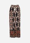 Czarno-Beżowe Wiskozowe Spodnie w Ornamentalny Print z Wycięciami na Szerokich Nogawkach Rioleth