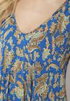 Niebieska Sukienka z Wzorem Paisley i Rozkloszowanym Dołem Biamira