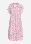 Różowa Koszulowa Sukienka z Bawełny Zapinana na Guziki Tesadia
