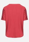 Bordowa Bawełniana Bluzka T-shirt z Krótkim Rękawem z Nadrukiem i Guzikami Fiomara