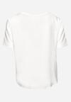 Biała Bawełniana Bluzka T-shirt z Krótkim Rękawem z Nadrukiem i Guzikami Fiomara