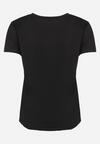 Czarny Bawełniany T-shirt z Krótkim Rękawem z Przodu Ozdobiony Guzikami i Cyrkoniami Silliana