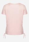 Różowy T-shirt z Bawełny Ozdobiony Cyrkoniami i Ściągaczami po Bokach Forena