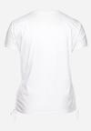 Biały T-shirt z Bawełny Ozdobiony Cyrkoniami i Ściągaczami po Bokach Forena