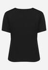 Czarny T-shirt Koszulka z Krótkim Rękawem z Dekoltem Ozdobionym Koronką i Cyrkoniami Novilla