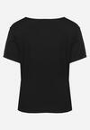 Czarny T-shirt Koszulka z Krótkim Rękawem z Dekoltem Ozdobionym Koronką i Cyrkoniami Lovita