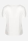 Biały T-shirt Koszulka z Krótkim Rękawem z Dekoltem Ozdobionym Koronką i Cyrkoniami Lovita