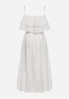 Biała Sukienka Bawełniana z Hiszpańskim Dekoltem z Falbaną Uvilora