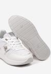 Biało-Srebrne Sneakersy za Kostkę z Ekoskóry na Koturnie ze Sznurowaniami i Metalową Ozdobą Galeira
