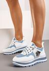 Biało-Niebieskie Sneakersy z Imitacji Skóry ze Sznurowaniami i Aplikacją Obinaria