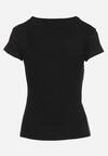 Czarny Bawełniany T-shirt Koszulka z Krótkim Rękawem z Koronką przy Rękawach i Dekolcie Fiadella