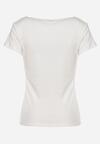 Biały Bawełniany T-shirt Koszulka z Krótkim Rękawem z Koronką przy Rękawach i Dekolcie Fiadella