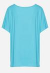 Niebieski Wiskozowy T-shirt Koszulka z Rękawami Typu Nietoperz z Ozdobnym Napisem Comalita