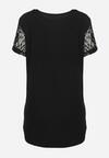 Czarna Koszulka T-shirt z Wiskozy z Krótkim Rękawem i Koronką Relliara