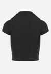 Czarny T-shirt o Krótkim Dopasowanym Kroju z Napisem Ebira