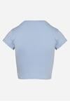 Niebieski Dopasowany T-shirt Cropped z Napisem z Pzodu Yaloena
