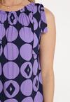 Granatowo-Fioletowa Sukienka z Wiskozy o Pudełkowym Fasonie w Geometryczny Wzór Raloen